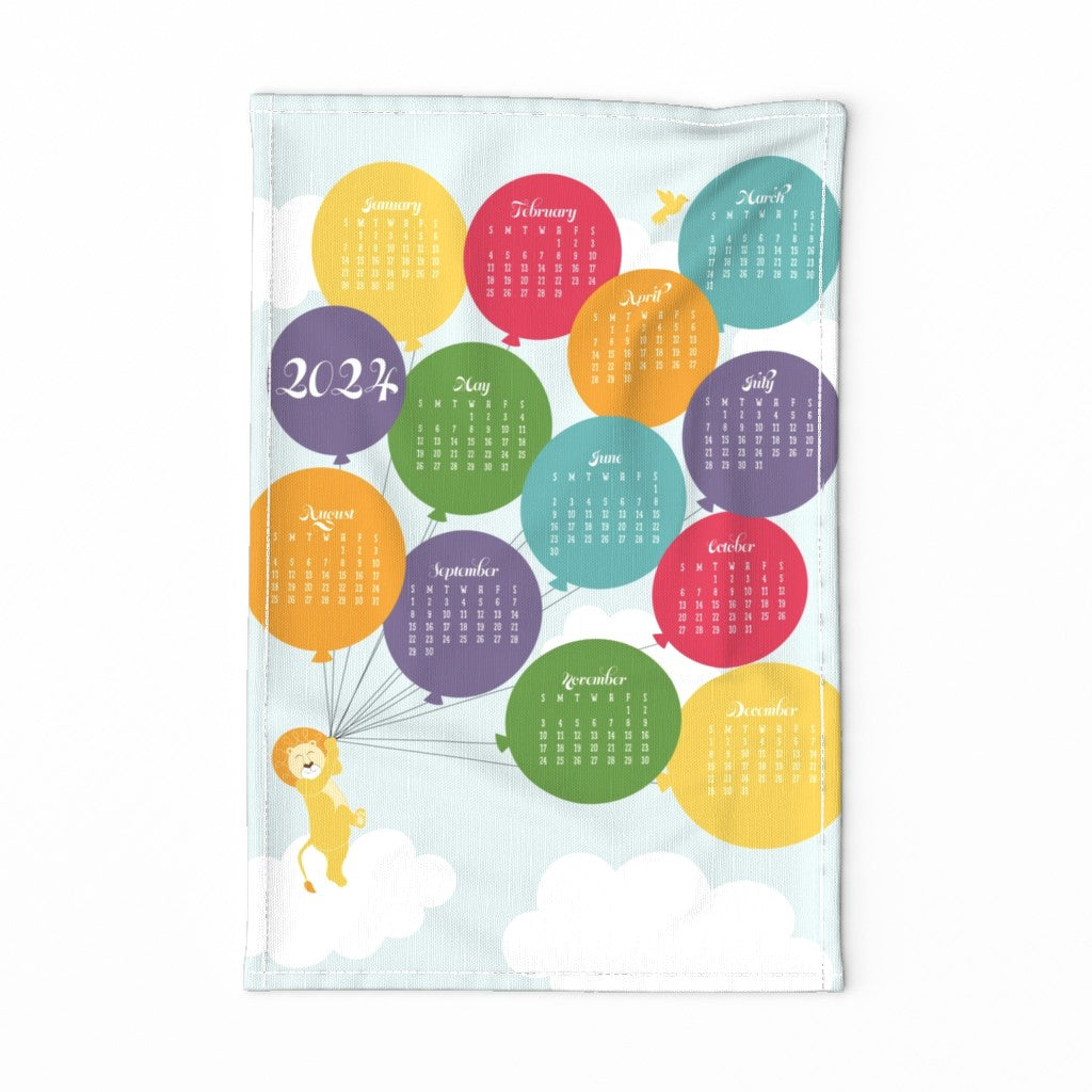2024 balloons tea towel calendar