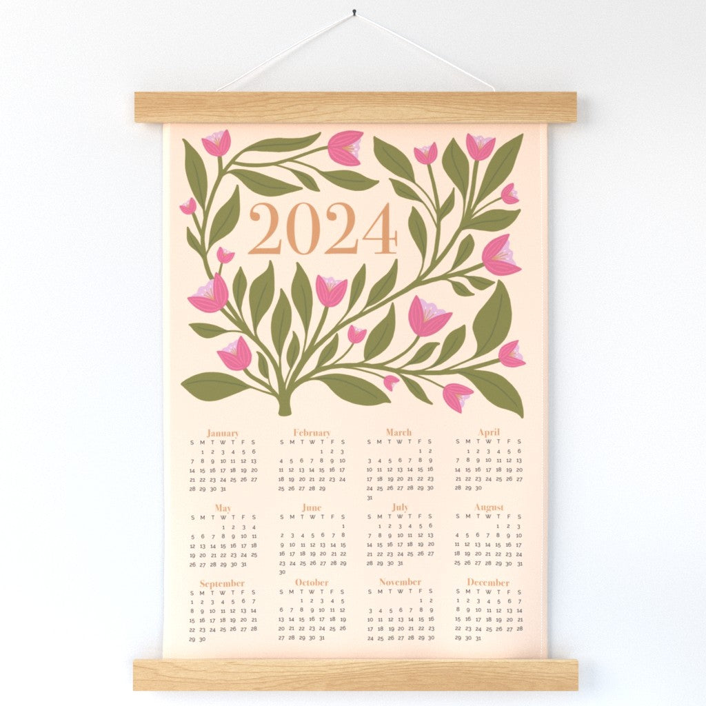 2024 floral calendar wall hanging